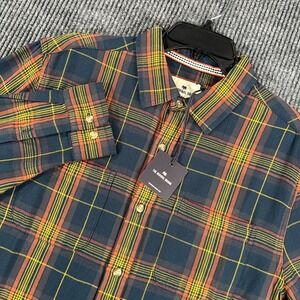 The Normal Brand Flannel Shirt Mens Medium Blue Plaid Long Sleeve Button Up New